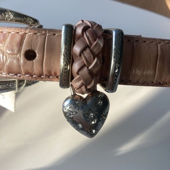 NEW Brighton Women’s Pink Croc Leather Belt ML 32 Sparkling Heart B10482 VTG - Picture 11 of 16